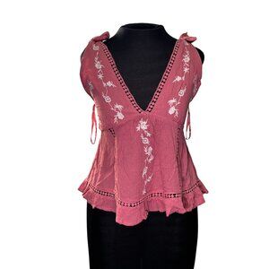Mauve Clay/Ivory Embroidered Sleeveless Top M
